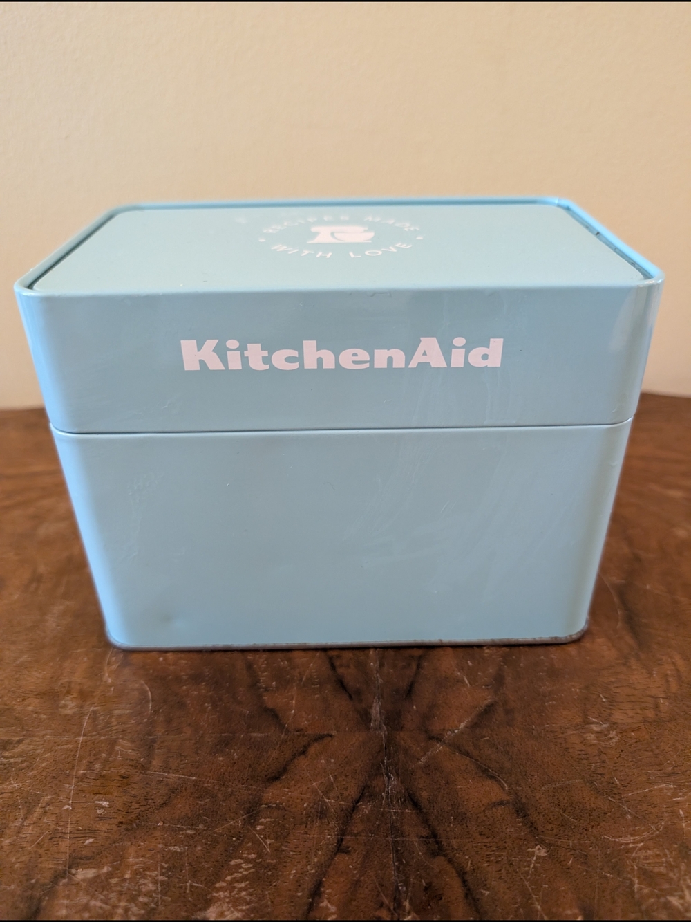 KitchenAid Vintage-Style Metal Recipe Tin Box w/ Cards & Dividers Aqua Sky